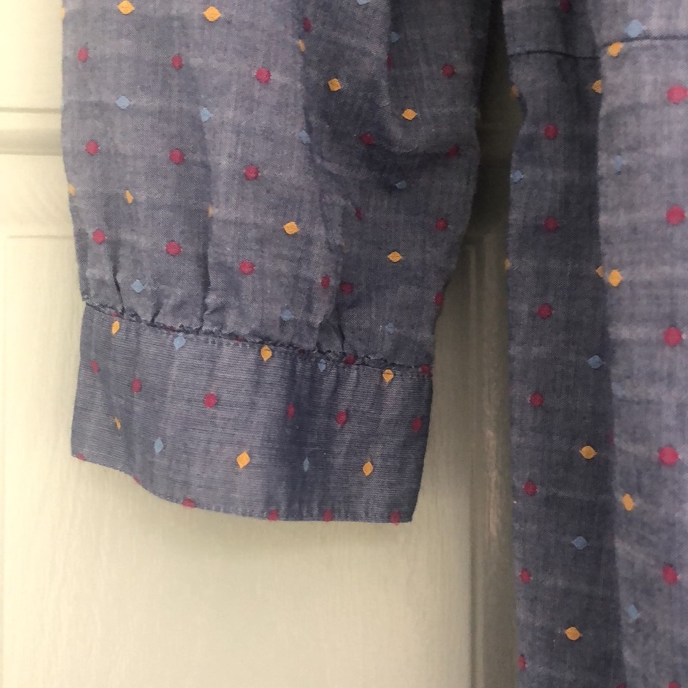 Draper James Blue Wrap Dress w/ Blue, Red & Yellow dots - Picture 6 of 8